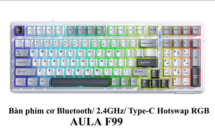 Bàn phím cơ AULA F99 Pro White Blue (Núm xoay) - Keyboard gaming